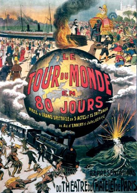 Teaterplakat, Paris 1874 "Le Tour du Monde en 80 Jours"